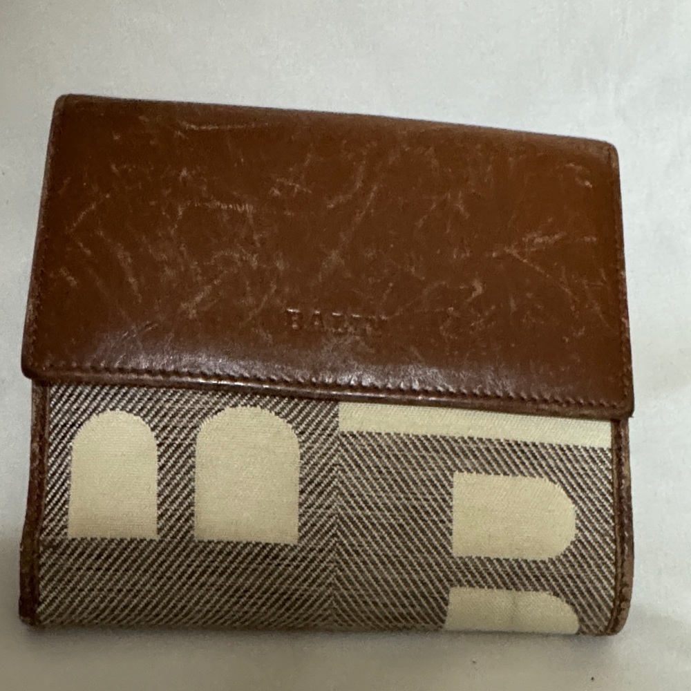 Bally Brown Leather & Beige Canvas Bi-Fold Wallet
